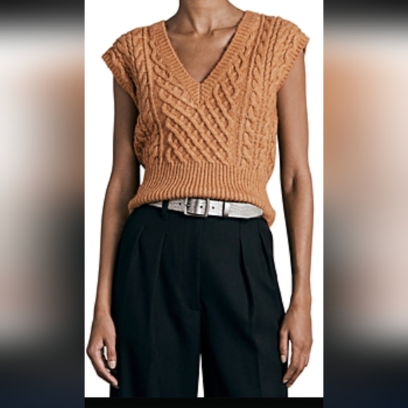 rag & bone Cable Knit V-Neck Sweater Vest - Brown - Picture 7 of 7